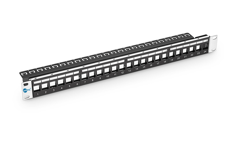 Blank Shielded/UnShielded Patch Panel for Keystone Modules, 24-Port, 1RU, Cable Management Bar Included, Black