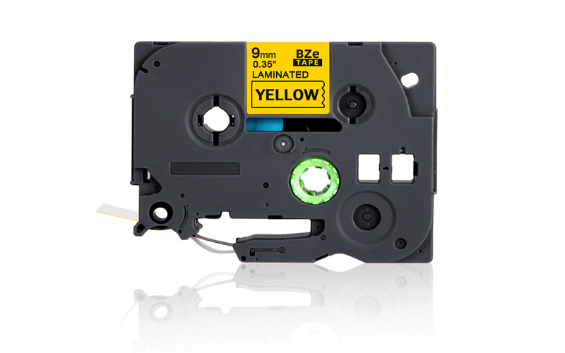 9mm Compatible Brother Printing Label Ribbon, Black on Yellow